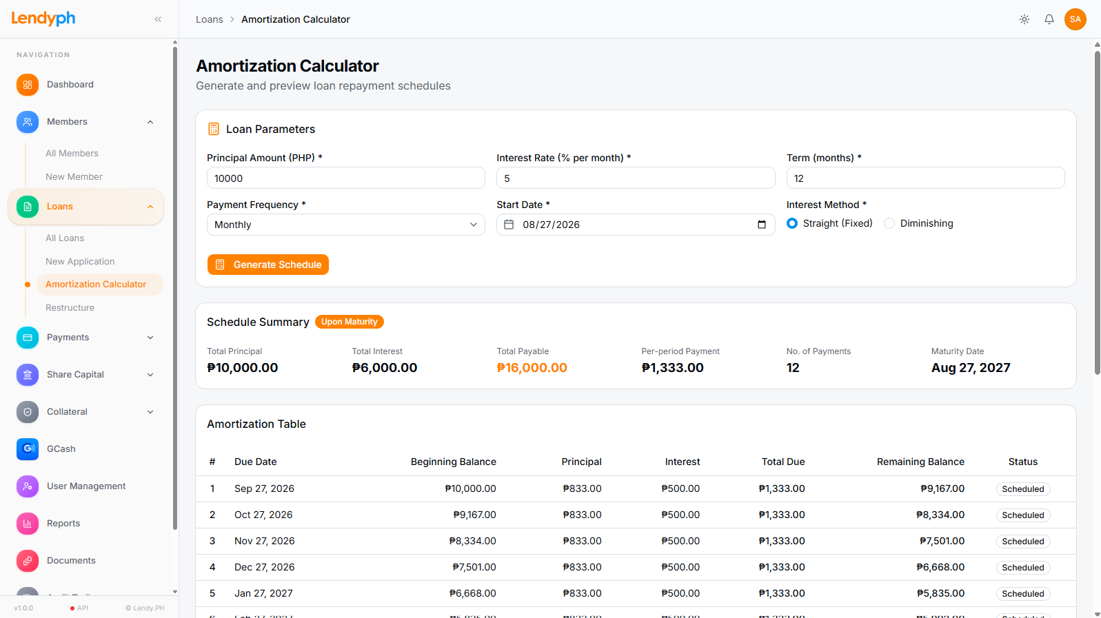 Lendy Calculator screen