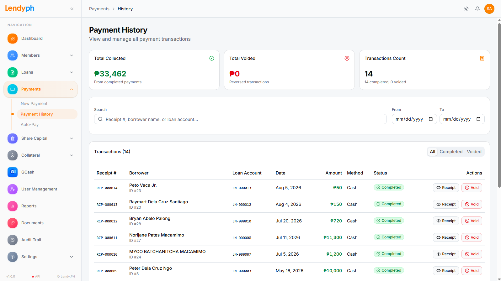 Lendy Payments screen